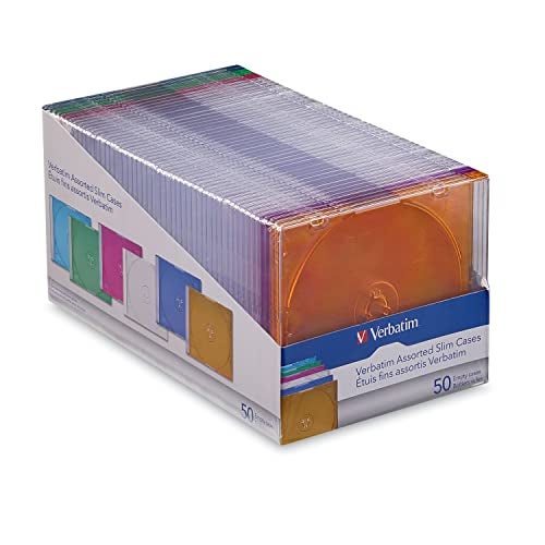 Verbatim CD DVD Blu-Ray Disc Slim Storage Disc Cases 0.2 inches Assorted Colors 50 Pack (40 Clear - 10 Colors) -71128 - Image 1
