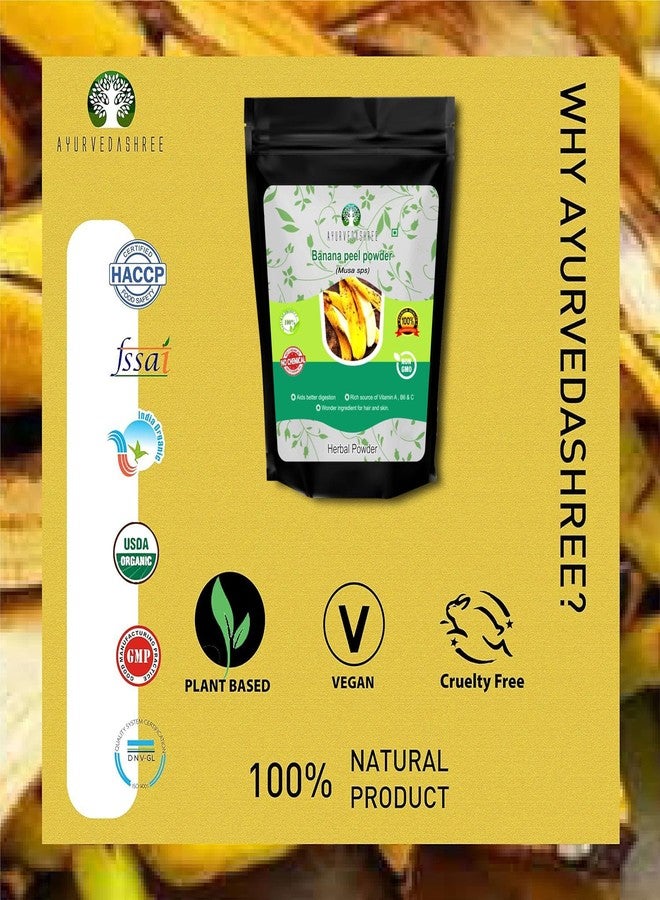 AYURVEDASHREE مسحوق قشر الموز AYURVEDASHREE 200 جرام | مسحوق قشر الموز لتكييف الشعر ومرطبات الوجه | بدون مواد حافظة | بدون سيليكا | للاستخدام الخارجي فقط | - Image 2