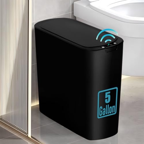 TIPGO 5 Gallon Motion Senor Bathroom Trash Can with Lid, Automatic Garbage Can Touchless, Smart Plastic Waste Basket for Narrow Spaces, Bathroom, Office, Bedroom, Living Room (Black) - Image 1