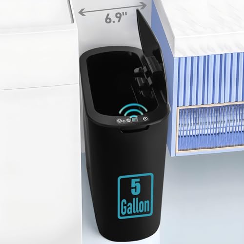 TIPGO 5 Gallon Motion Senor Bathroom Trash Can with Lid, Automatic Garbage Can Touchless, Smart Plastic Waste Basket for Narrow Spaces, Bathroom, Office, Bedroom, Living Room (Black) - Image 3