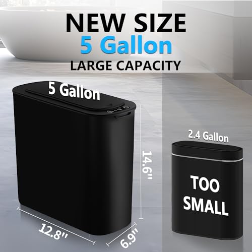 TIPGO 5 Gallon Motion Senor Bathroom Trash Can with Lid, Automatic Garbage Can Touchless, Smart Plastic Waste Basket for Narrow Spaces, Bathroom, Office, Bedroom, Living Room (Black) - Image 2