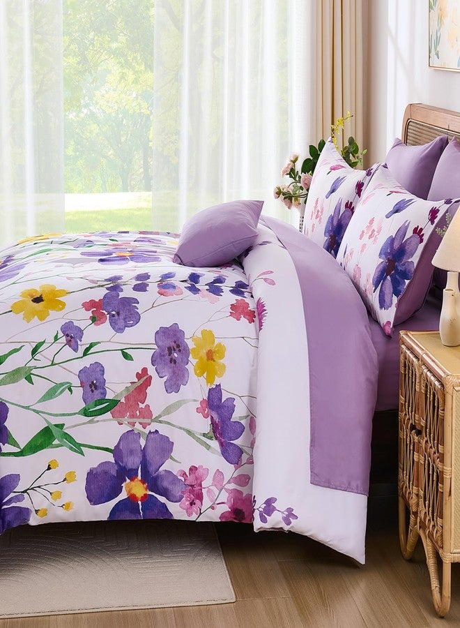 Anibedding طقم لحاف أنيبيدينج أرجواني مزهر، مقاس كينج، 8 قطع، طقم لحاف قابل للعكس مع ملاءات، مصنوع من ألياف دقيقة ناعمة، طقم سرير كامل لجميع الفصول (90 بوصة × 104 بوصة). - Image 5
