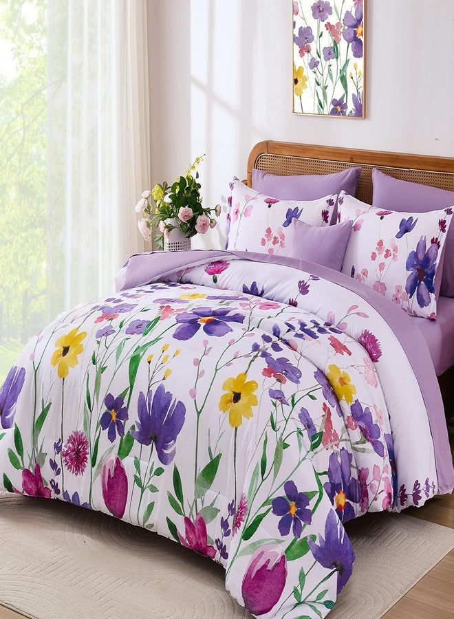 Anibedding طقم لحاف أنيبيدينج أرجواني مزهر، مقاس كينج، 8 قطع، طقم لحاف قابل للعكس مع ملاءات، مصنوع من ألياف دقيقة ناعمة، طقم سرير كامل لجميع الفصول (90 بوصة × 104 بوصة). - Image 2