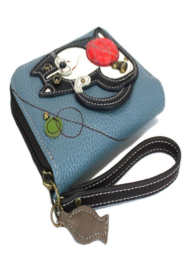CHALA Fat Cat Zip-Around Wristlet Wallet - Cat Lover Gift - Blue Gray - Image 3