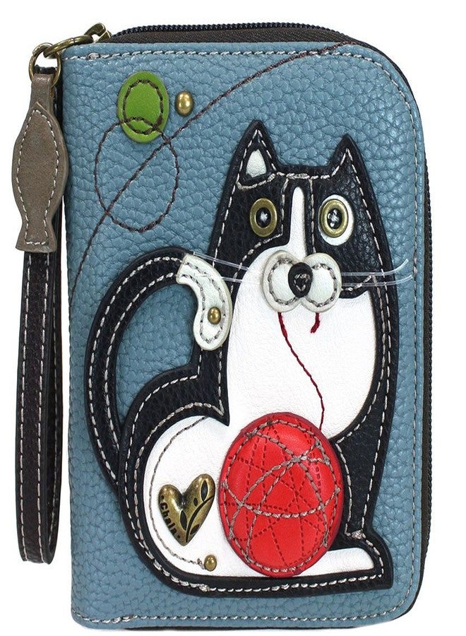 CHALA Fat Cat Zip-Around Wristlet Wallet - Cat Lover Gift - Blue Gray - Image 1