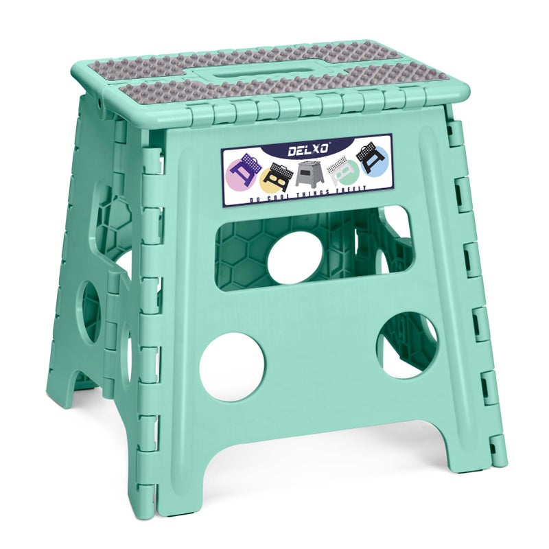 Delxo Folding Step Stool 13 Inch Non-Slip Foldable Stools for Kids & Adults Up to 300 LBS Kitchen Collapsible Fold Up Stepping Stool with Dotted 1 Pack Green - Image 1