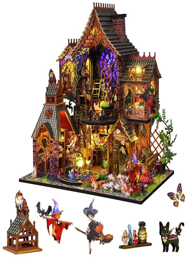 Plustopoy DIY Miniature House Kit Tiny House Model Kit with LED Light & Tools, DIY Wooden Dollhouse Miniature Kit for Adults Teens,Magic Model Kit Creative Craft, Home Decor(Magic Spirit) - Image 1