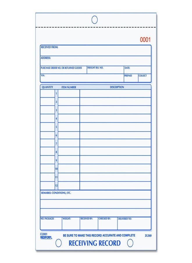Rediform Receiving Record, Carbonless Triplicate, 5.5 x 7.5 Inches, 50 Sets per Book (2L260) - Image 1