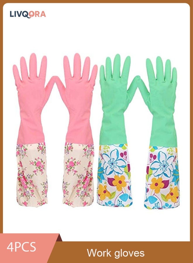 LIVQORA Pair of 2 Dishwashing Gloves - Waterproof Non-Slip Cleaning Gloves, Durable Household Gloves for Kitchen & Bathroom (Green/Pink) - Image 1