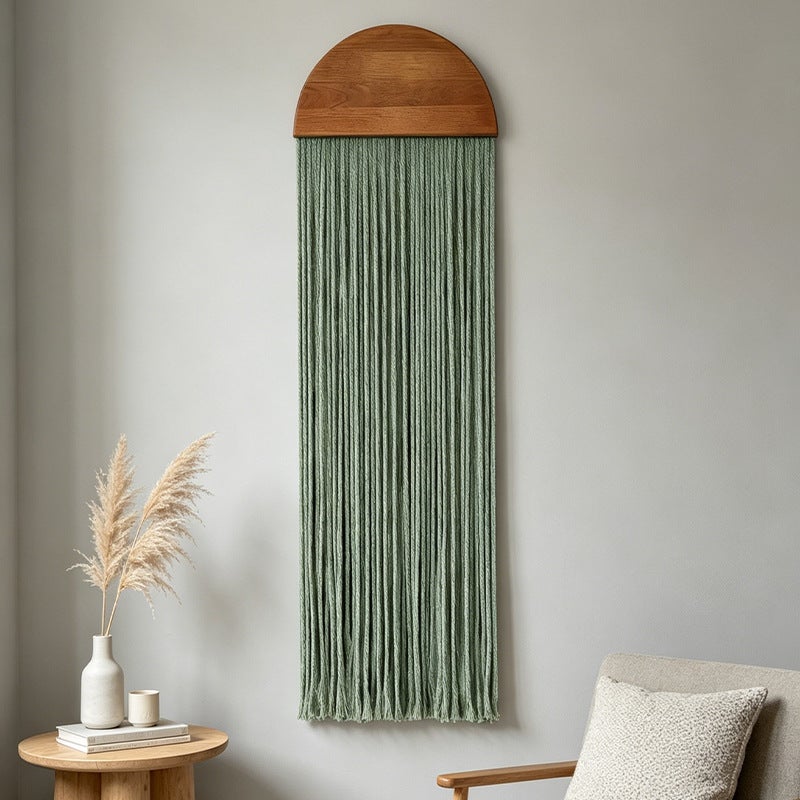 Bohemian Handwoven Cotton Wall Tapestry with Pine Wood Board and Tassels for Home Decor - Image 5