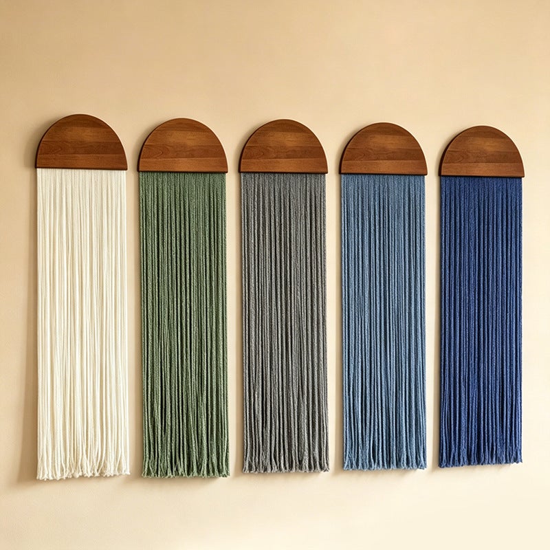 Bohemian Handwoven Cotton Wall Tapestry with Pine Wood Board and Tassels for Home Decor - Image 2