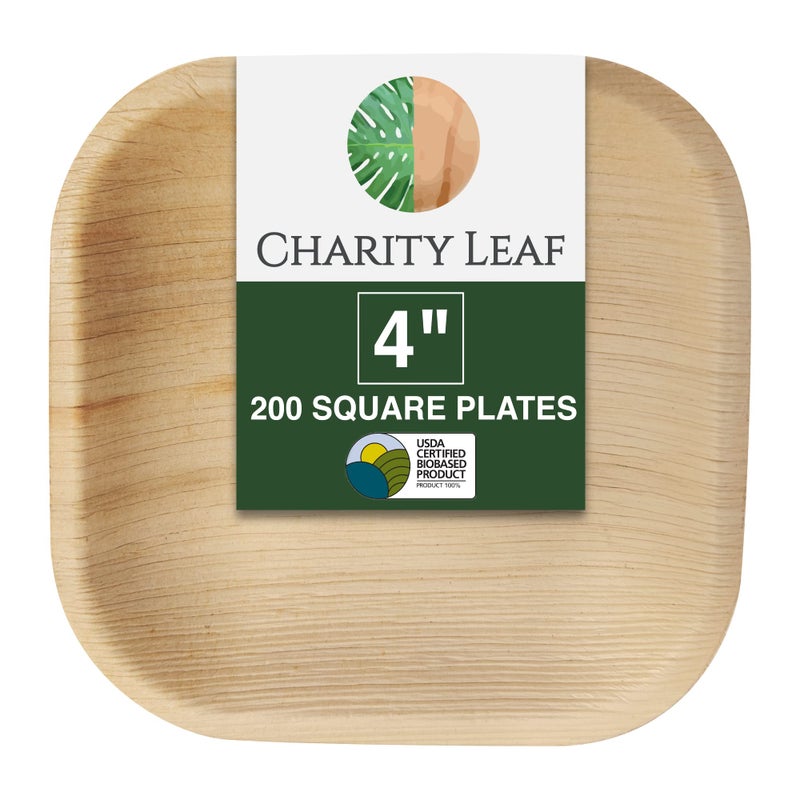 Charity Leaf Disposable Palm Leaf 4 Mini Appetizer Square Plates 200 pieces Bamboo Like Serving Platters Disposable Boards EcoFriendly Dinnerware For Weddings Catering Events
