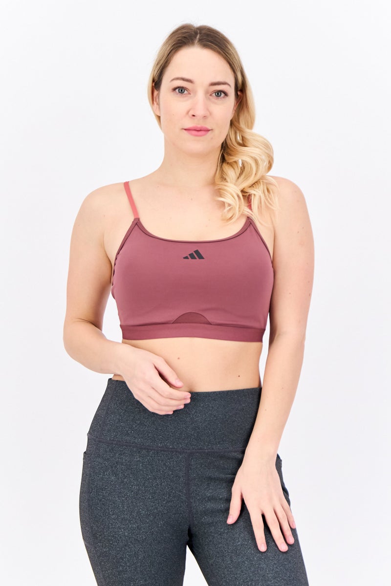 Adidas سوتيان رياضي مبطن بشعار العلامة التجارية للنساء، مارون فاتح - Image 1