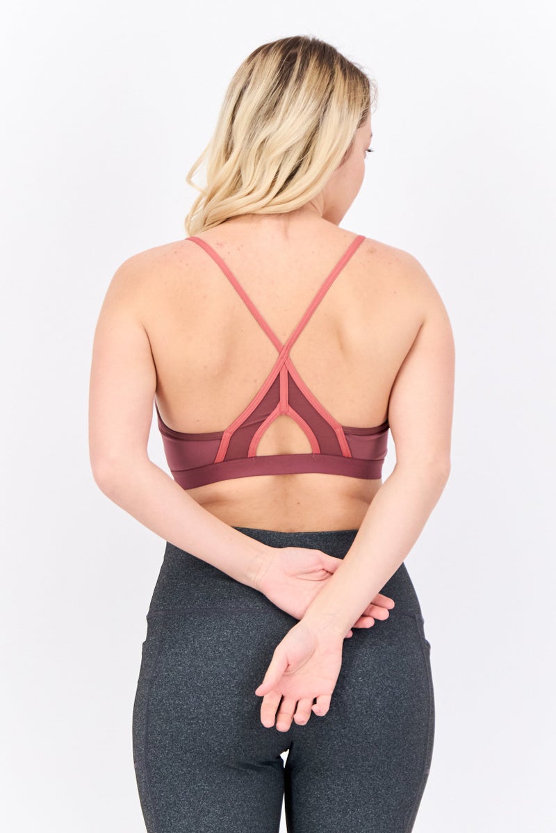 Adidas سوتيان رياضي مبطن بشعار العلامة التجارية للنساء، مارون فاتح - Image 3