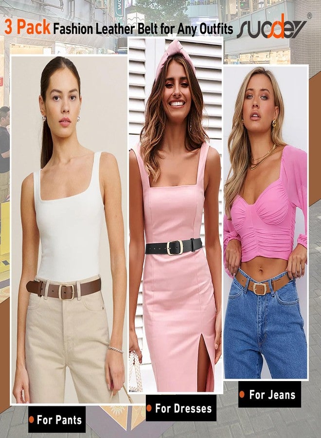 سوزدي مجموعة من 3 أحزمة نسائية أنيقة من SUOSDEY، مناسبة للجينز والفساتين والسراويل، حزام خصر جلدي أنيق بإبزيم أنيق، عرض 1.3 بوصة - Image 5