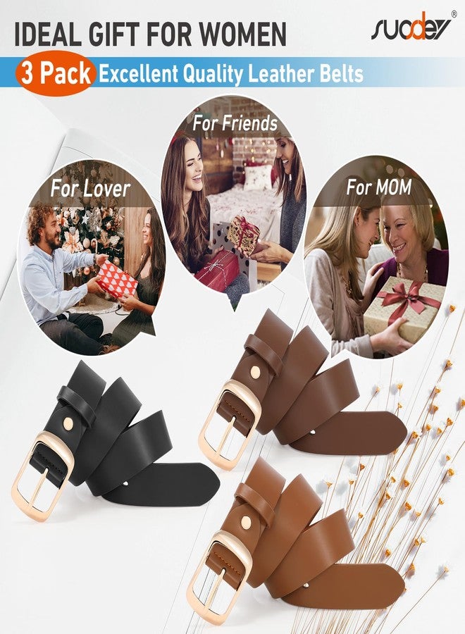 سوزدي مجموعة من 3 أحزمة نسائية أنيقة من SUOSDEY، مناسبة للجينز والفساتين والسراويل، حزام خصر جلدي أنيق بإبزيم أنيق، عرض 1.3 بوصة - Image 2