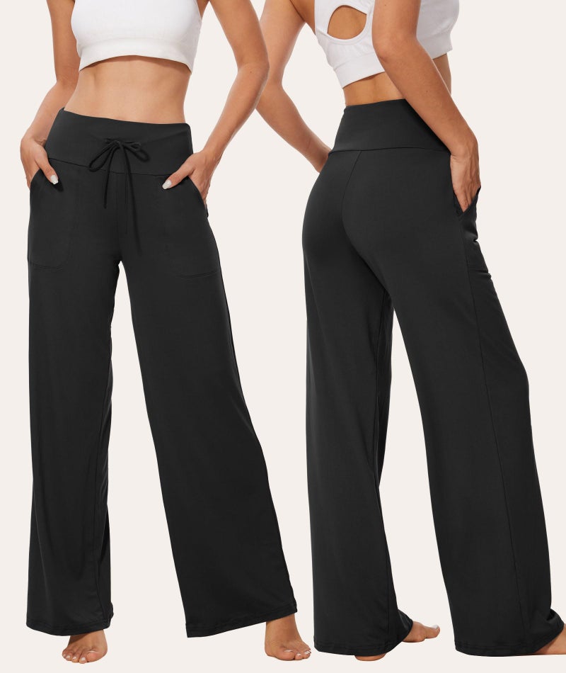 TNNZEET 3 Pack Women's Wide Leg Pants with Pockets - Casual Loose Yoga Trouser Pants Sweatpants Palazzo Lounge Pajama Pants Black, Black, Black - Image 2