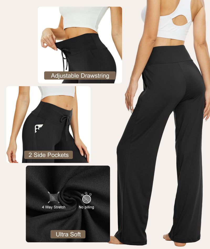 TNNZEET 3 Pack Women's Wide Leg Pants with Pockets - Casual Loose Yoga Trouser Pants Sweatpants Palazzo Lounge Pajama Pants Black, Black, Black - Image 3