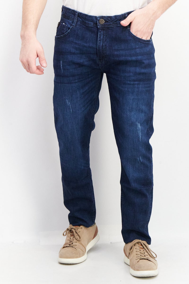DUCK AND COVER Men Slim Fit Washed Denim Jeans, Dark Blue - Image 1