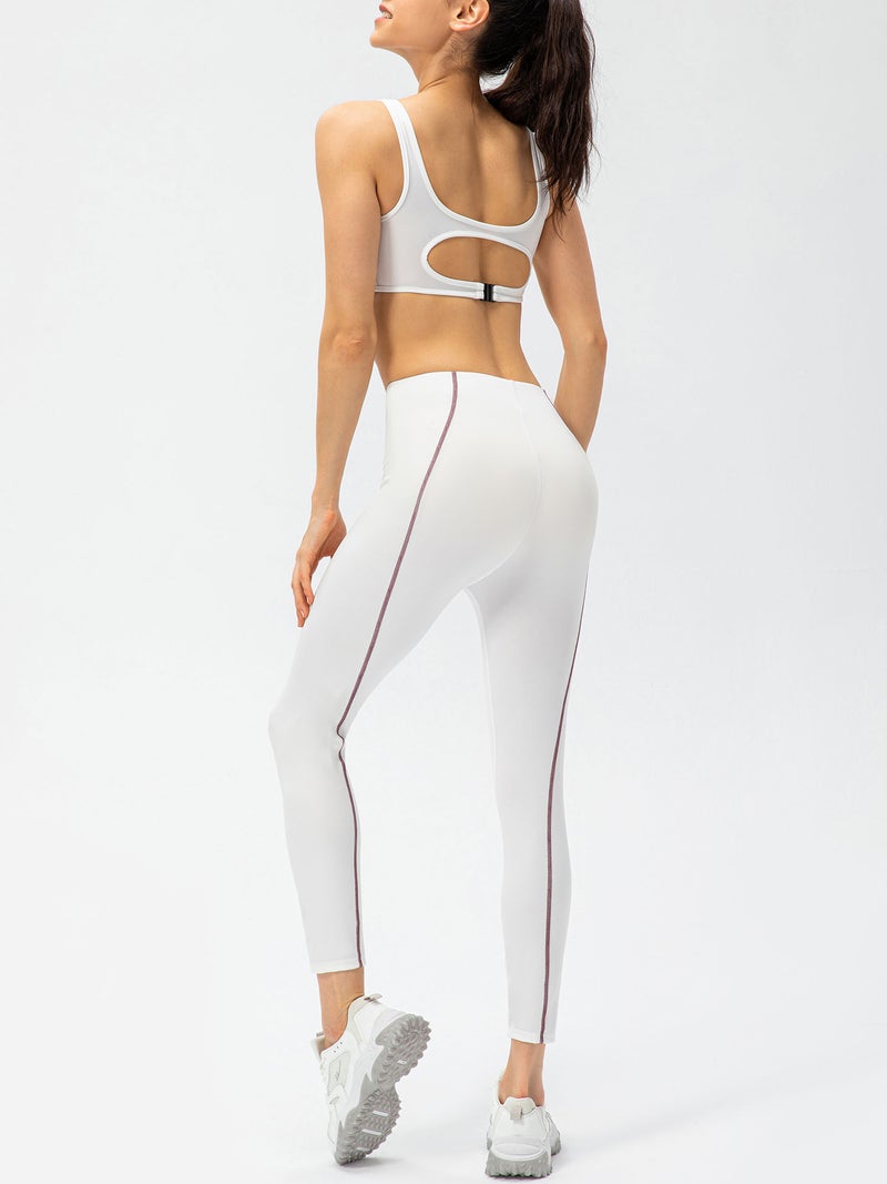 Women Yoga Bra and Leggings Set Striped Padded No Underwire 2 Pieces for Running Workout - Image 5