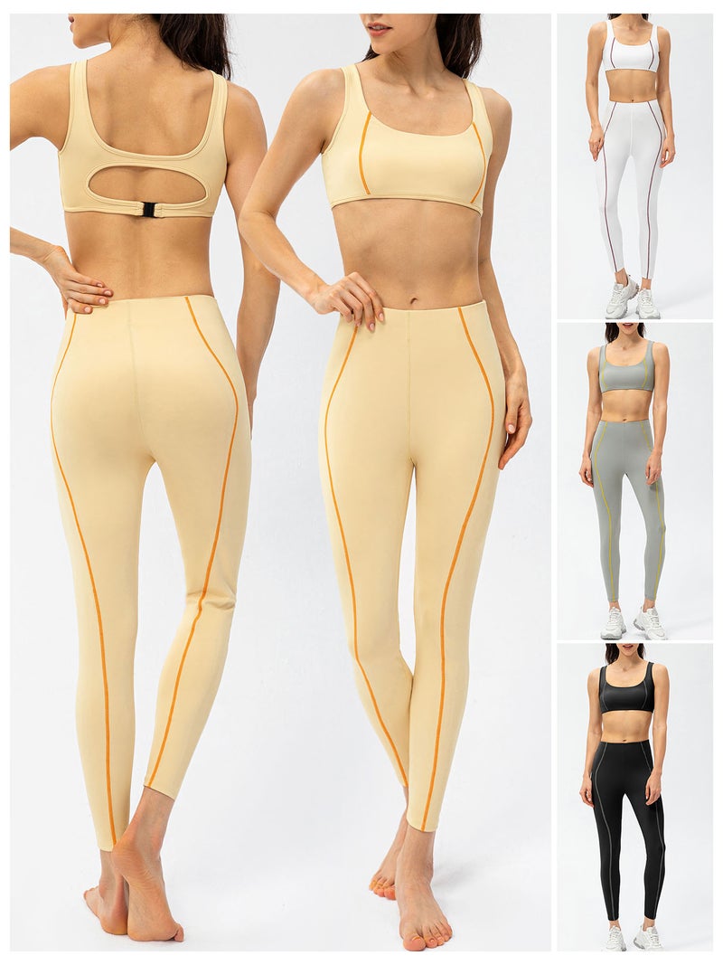 Women Yoga Bra and Leggings Set Striped Padded No Underwire 2 Pieces for Running Workout - Image 3