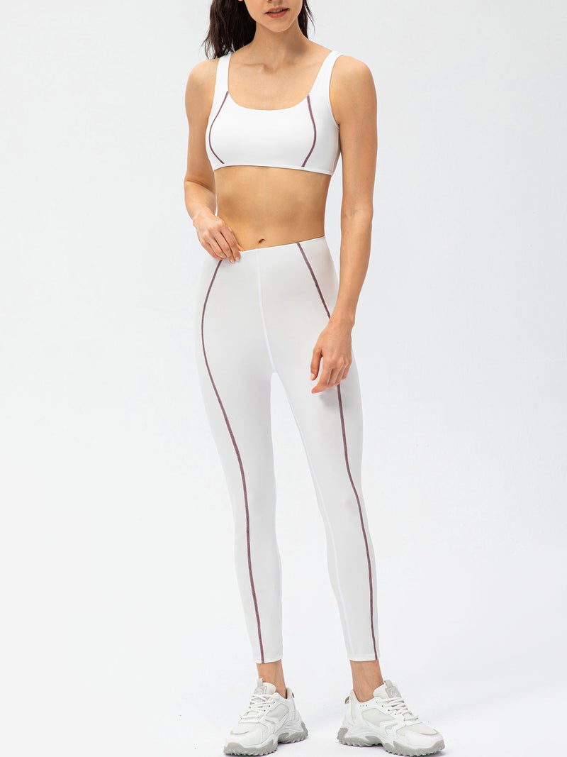 Women Yoga Bra and Leggings Set Striped Padded No Underwire 2 Pieces for Running Workout - Image 4