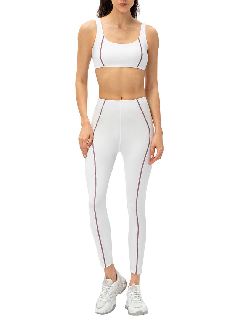 Women Yoga Bra and Leggings Set Striped Padded No Underwire 2 Pieces for Running Workout - Image 1