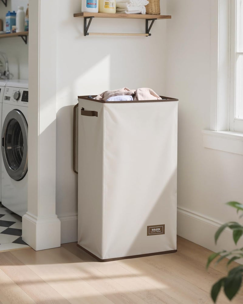 SOLEDI Clothes Hamper with Lid - 100L XL - Large Laundry Basket with Removable Bag, Collapsible Laundry Baskets, Convenient Storage - Hampers for Laundry for Bedroom, Bathroom, Closet, Dorm, Off-White - Image 2
