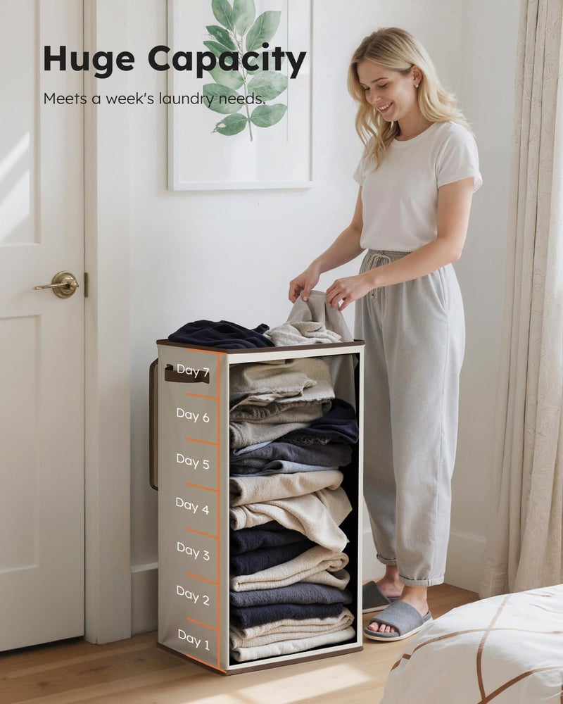 SOLEDI Clothes Hamper with Lid - 100L XL - Large Laundry Basket with Removable Bag, Collapsible Laundry Baskets, Convenient Storage - Hampers for Laundry for Bedroom, Bathroom, Closet, Dorm, Off-White - Image 4