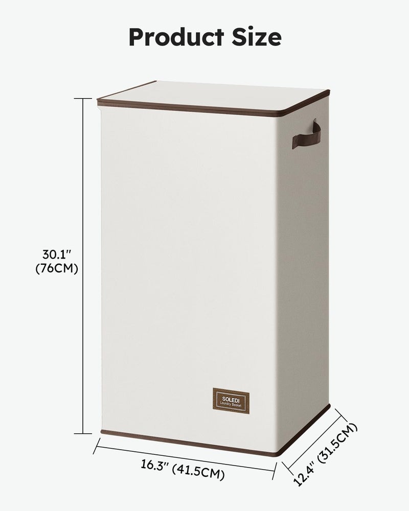 SOLEDI Clothes Hamper with Lid - 100L XL - Large Laundry Basket with Removable Bag, Collapsible Laundry Baskets, Convenient Storage - Hampers for Laundry for Bedroom, Bathroom, Closet, Dorm, Off-White - Image 3
