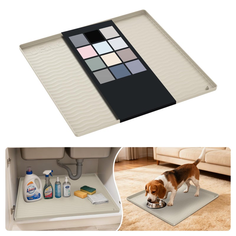 URMONA Waterproof Silicone Under Sink Mat 19'' x 19'' Shelf Liner for Kitchen and Bathroom, Cabinet and Counter Protector, Storage and Organizers, Litter Mat, Pet Cat Puppy Essentials(Cream) - Image 1