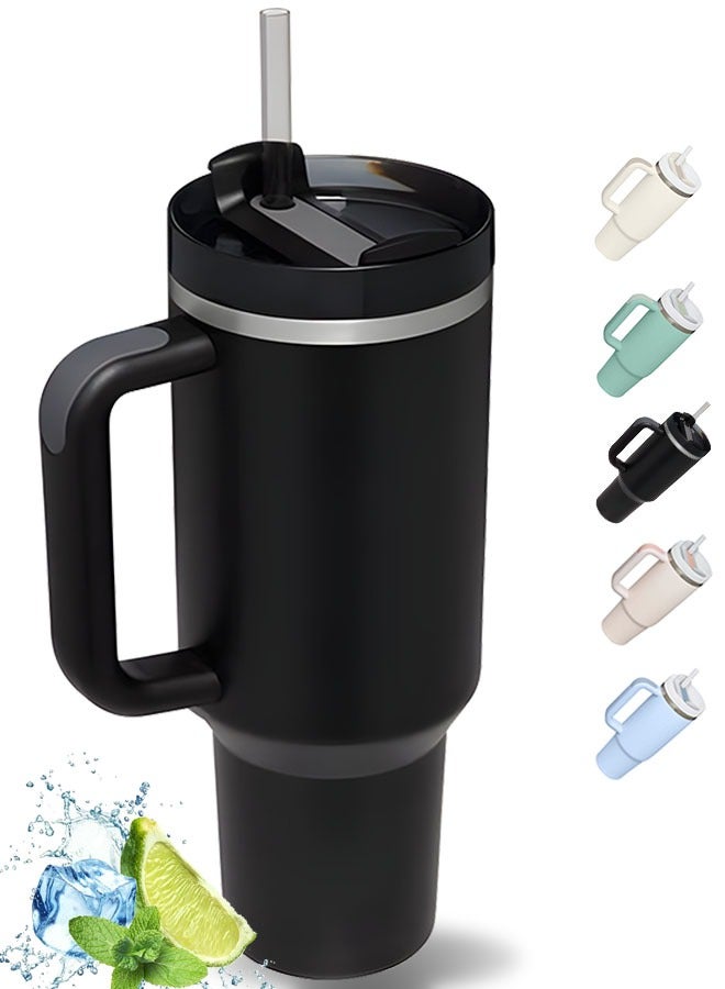 40 oz Tumbler with Handle and Straw Insulated Cup Reusable Stainless Steel Water Bottle Travel Mug Cupholder Friendly - Image 1