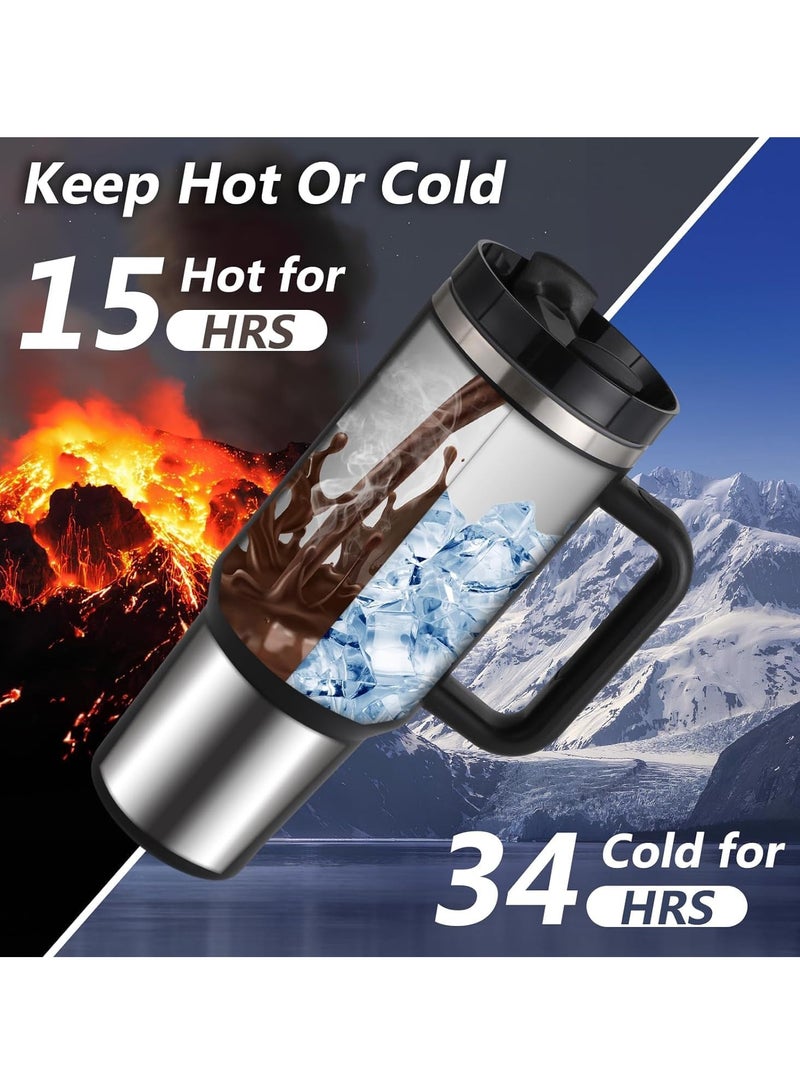 40 oz Tumbler with Handle and Straw Insulated Cup Reusable Stainless Steel Water Bottle Travel Mug Cupholder Friendly - Image 4