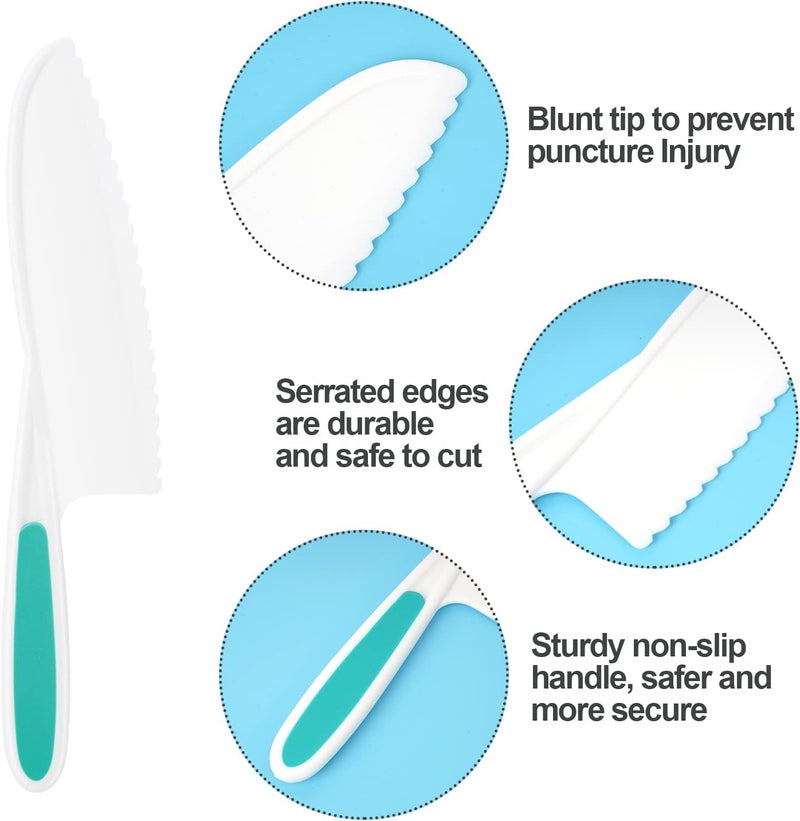 DIKAKO Kids Knife 4-Piece with Cutting Board - Toddler Knife Set Children's Cooking Nylon Knives - Serrated Edges and Firm Grip Suitable for Cutting Salad, Fruit, Cake, Lettuce (3 Sizes & Colors) - Image 3
