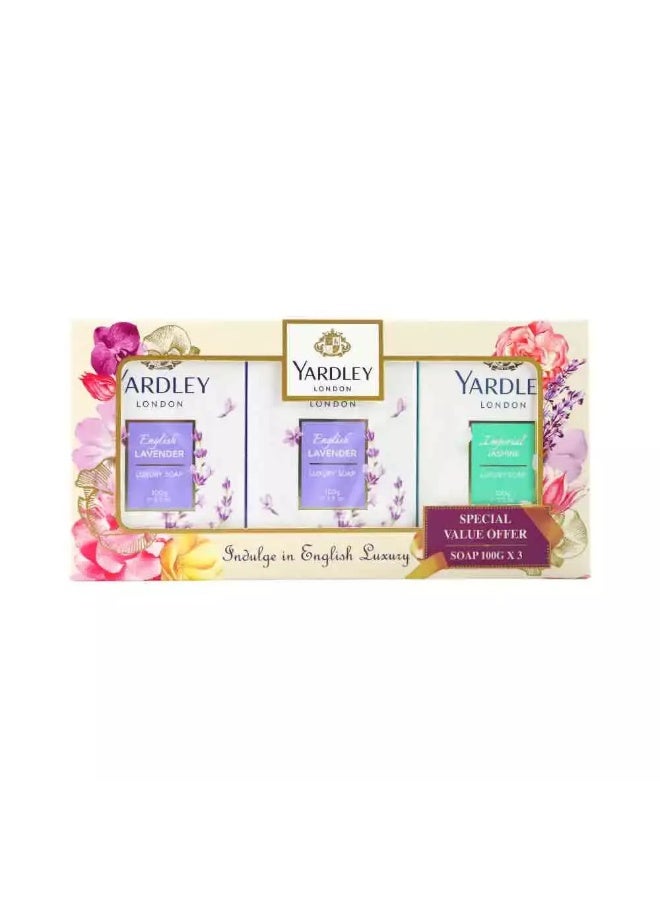 Yardley London 2 English Lavender and 1 Imperial Jasmine Soap Bar- 3X100gms - Image 2