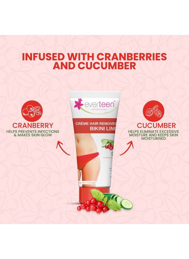 everteen Silky Bikini Line Hair Remover Creme With Cranberry And Cucumber - 1 Pack (50 G)  - Image 5