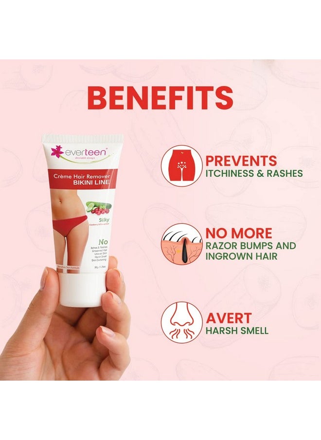 everteen Silky Bikini Line Hair Remover Creme With Cranberry And Cucumber - 1 Pack (50 G)  - Image 3