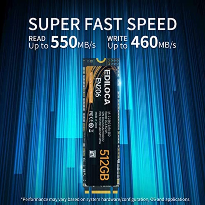 محرك الأقراص الصلبة الداخلي EN206 3D NAND TLC M.2 SSD, M.2 2280 SATA III 6Gb/s SSD، سرعة قراءة/كتابة تصل إلى 550/460 ميجابايت/ثانية، متوافق مع أجهزة Ultrabooks وأجهزة الكمبيوتر اللوحية وأجهزة الكمبيوتر الصغيرة - Image 2