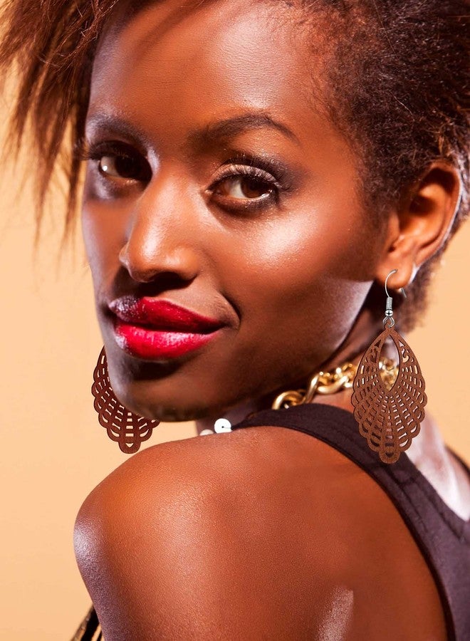 MTLEE 12 Pairs African Wooden Dangle Earrings Lightweight Drop Earrings Bohemian Pendant Jewelry Wooden Ornaments(Stylish Style,Black, Brown) - Image 4