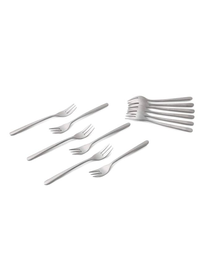 Life Smile 12pcs Cutlery Set, 18/10 Stainless Steel, Flatware Set, 12pcs Cake Fork, Matte Silver, for Home Kitchen, Matte Polished - Dishwasher Safe - Image 1