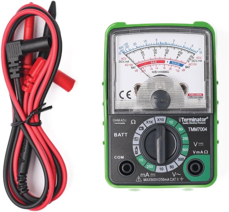 Terminator AC/DC 500V Pocket Size Analogue Multimeter, Green - Image 2