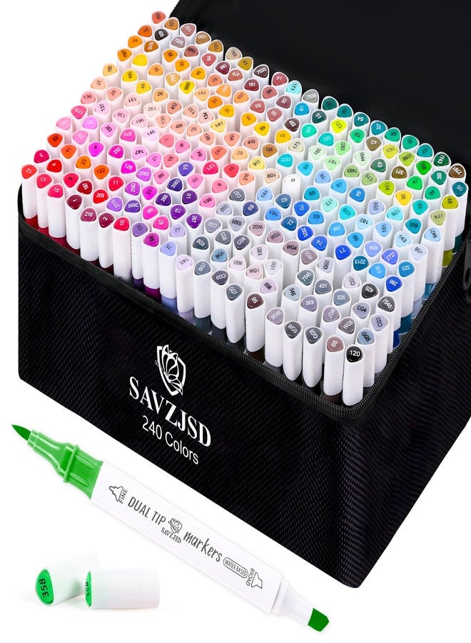 SAVZJSD 240 Colors Markers Set, 240 Colors Dual Tip Markers Set, Fine & Chisel Double Tipped Art Markers for Kids Adults Beginners & Artists in Coloring, Painting(Water-based Markers) - Image 1