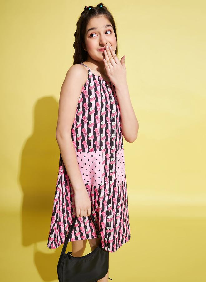 Stylo Bug Girls Pink Printed Strappy Dress - Image 5