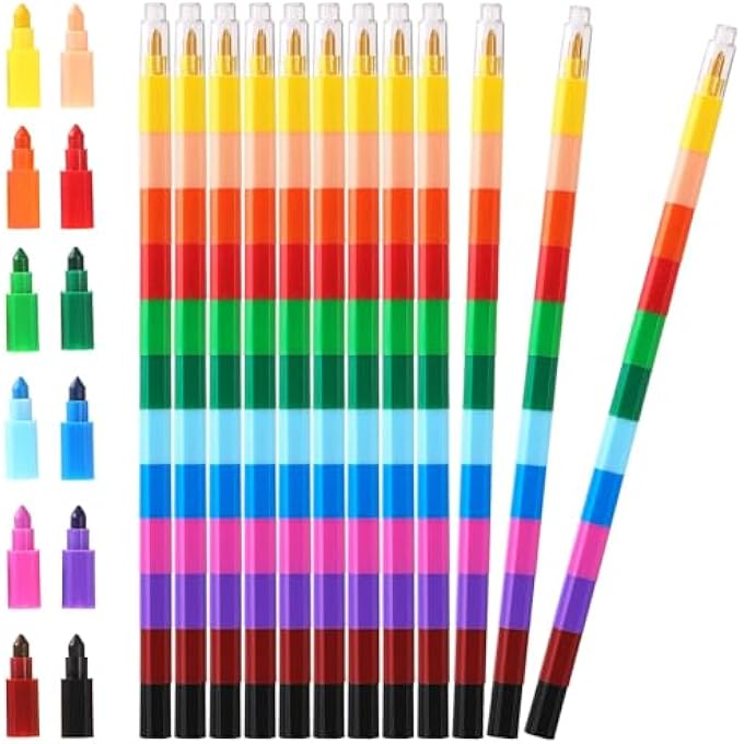MULTICOLOR PENCILS, 10 PCS STACKABLE CRAYONS FOR KIDS STACKING DIY CRAYONS BUILDABLE CRAYONS PARTY FAVORS FOR OFFICE SCHOOL SUPPLIES (12 COLOR) - Image 1