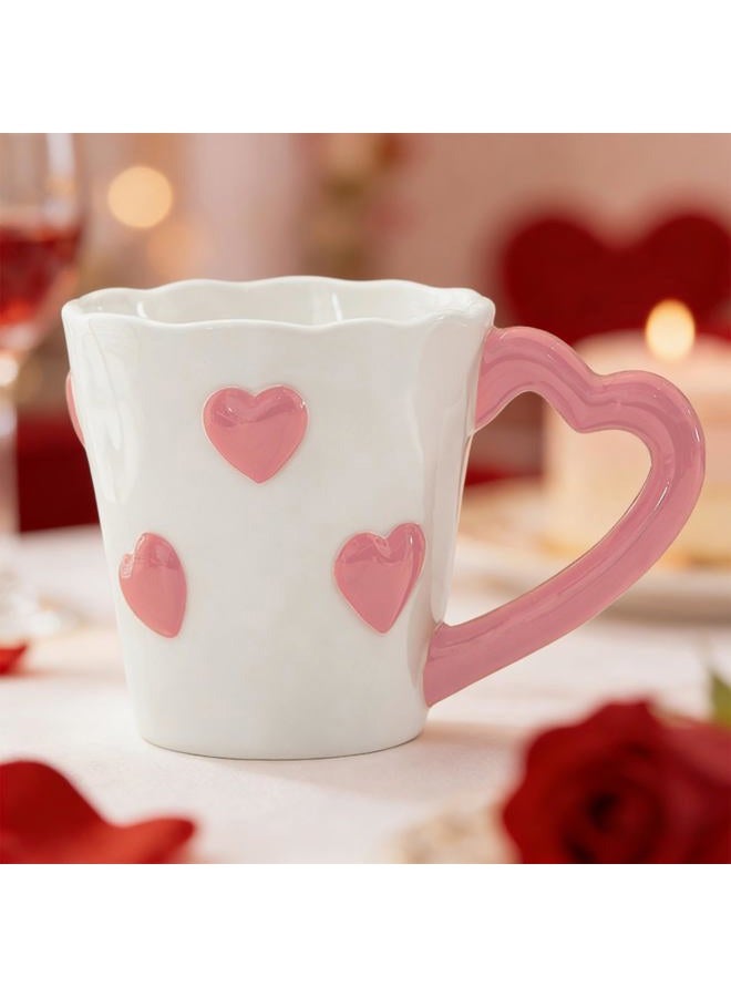 Merriva 8.5 oz Heart-Shaped Coffee Mug – Cute Ceramic Cup with Red Hearts, Valentine's Day Themed Tea Mug for Gifts, Home Decor, Office, Couples, Love Gifts, Birthday, Wedding, and Romantic Decorations (Pink) - Image 5