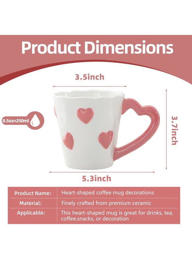 Merriva 8.5 oz Heart-Shaped Coffee Mug – Cute Ceramic Cup with Red Hearts, Valentine's Day Themed Tea Mug for Gifts, Home Decor, Office, Couples, Love Gifts, Birthday, Wedding, and Romantic Decorations (Pink) - Image 2