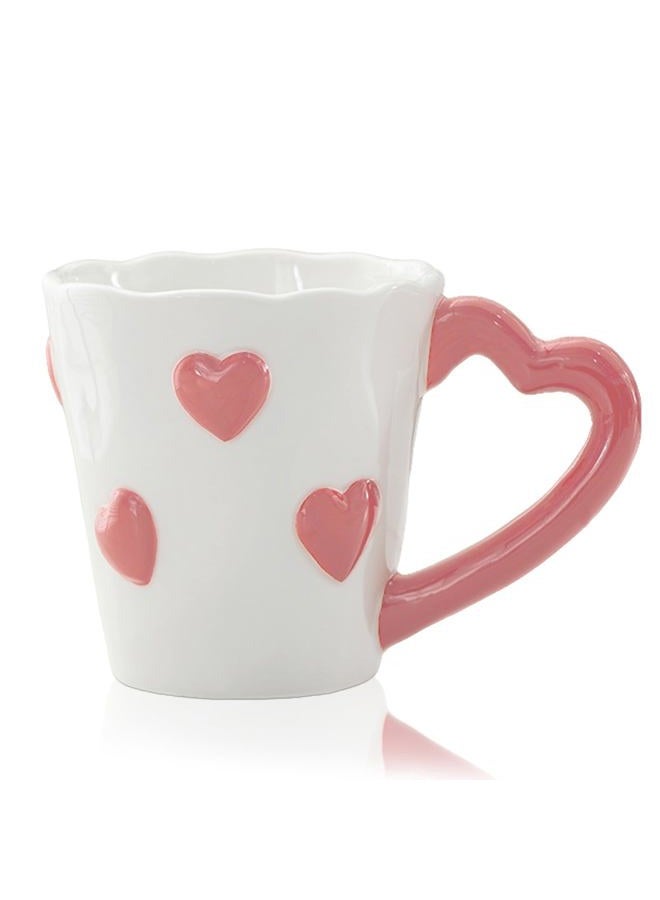 Merriva 8.5 oz Heart-Shaped Coffee Mug – Cute Ceramic Cup with Red Hearts, Valentine's Day Themed Tea Mug for Gifts, Home Decor, Office, Couples, Love Gifts, Birthday, Wedding, and Romantic Decorations (Pink) - Image 1