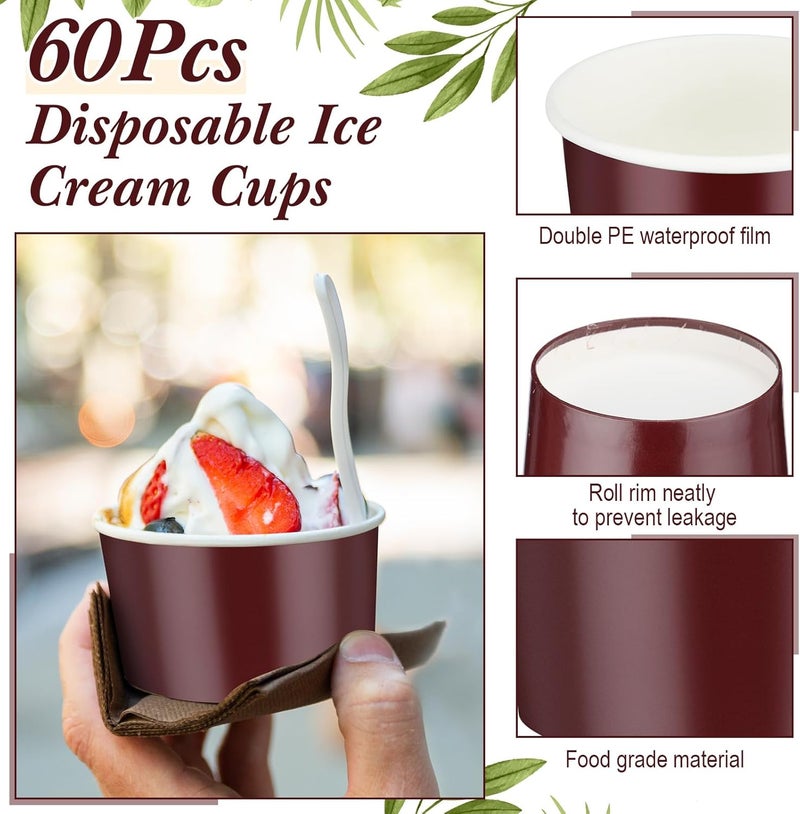 Maxdot 60pcs 3oz Dessert Cups, Disposable Ice Cream Cups, Paper Frozen Yogurt Bowls, for Hot and Cold Foods, Suitable for Gelato or Mousse(Ankara Red) - Image 3