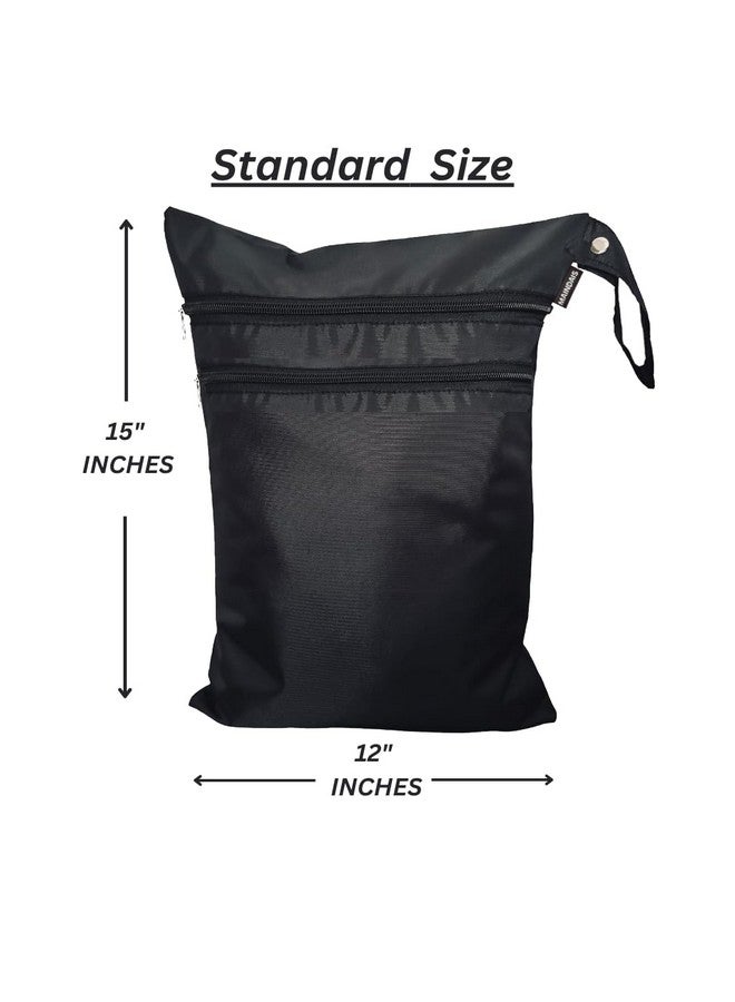 MAINDAIS Waterproof Wet Bag, Washable, Reusable for Travel, Beach, Pool, Stroller, Diapers, Dirty Gym Clothes, Wet Swimsuits,Toiletries with Extra Pocket Zipper(Pack of 2, Black) - Image 2