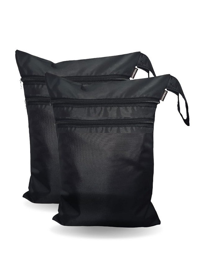 MAINDAIS Waterproof Wet Bag, Washable, Reusable for Travel, Beach, Pool, Stroller, Diapers, Dirty Gym Clothes, Wet Swimsuits,Toiletries with Extra Pocket Zipper(Pack of 2, Black) - Image 1